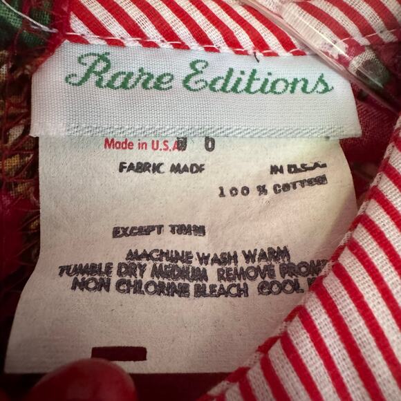Rare Editions Dress Vintage Girls Christmas Red Floral Striped Cotton Made USA 6 - Picture 5 of 7